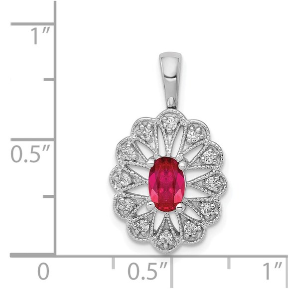 14k White Gold 1/6ct. Diamond & .70 Red Ruby Fancy Necklace Charm Pendant - Picture 4 of 4